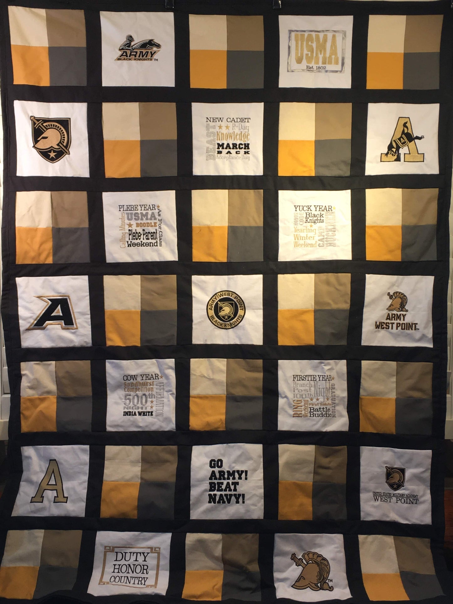 West Point Knight with Army A - Quilt Block - For Quilts or Decorator Pillows