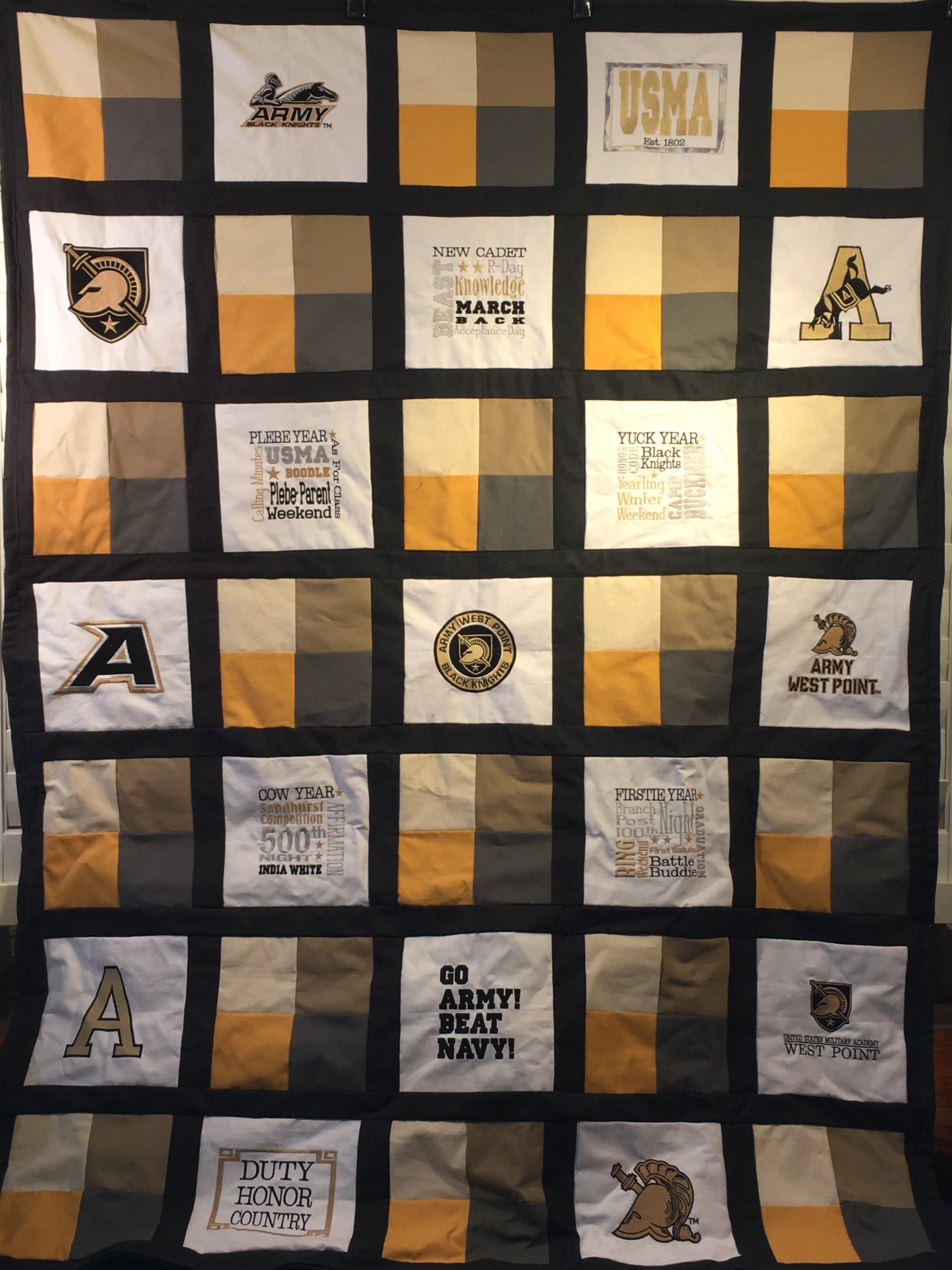 West Point Old School Army A with Mule- Quilt Block - For Quilts or Decorator Pillows