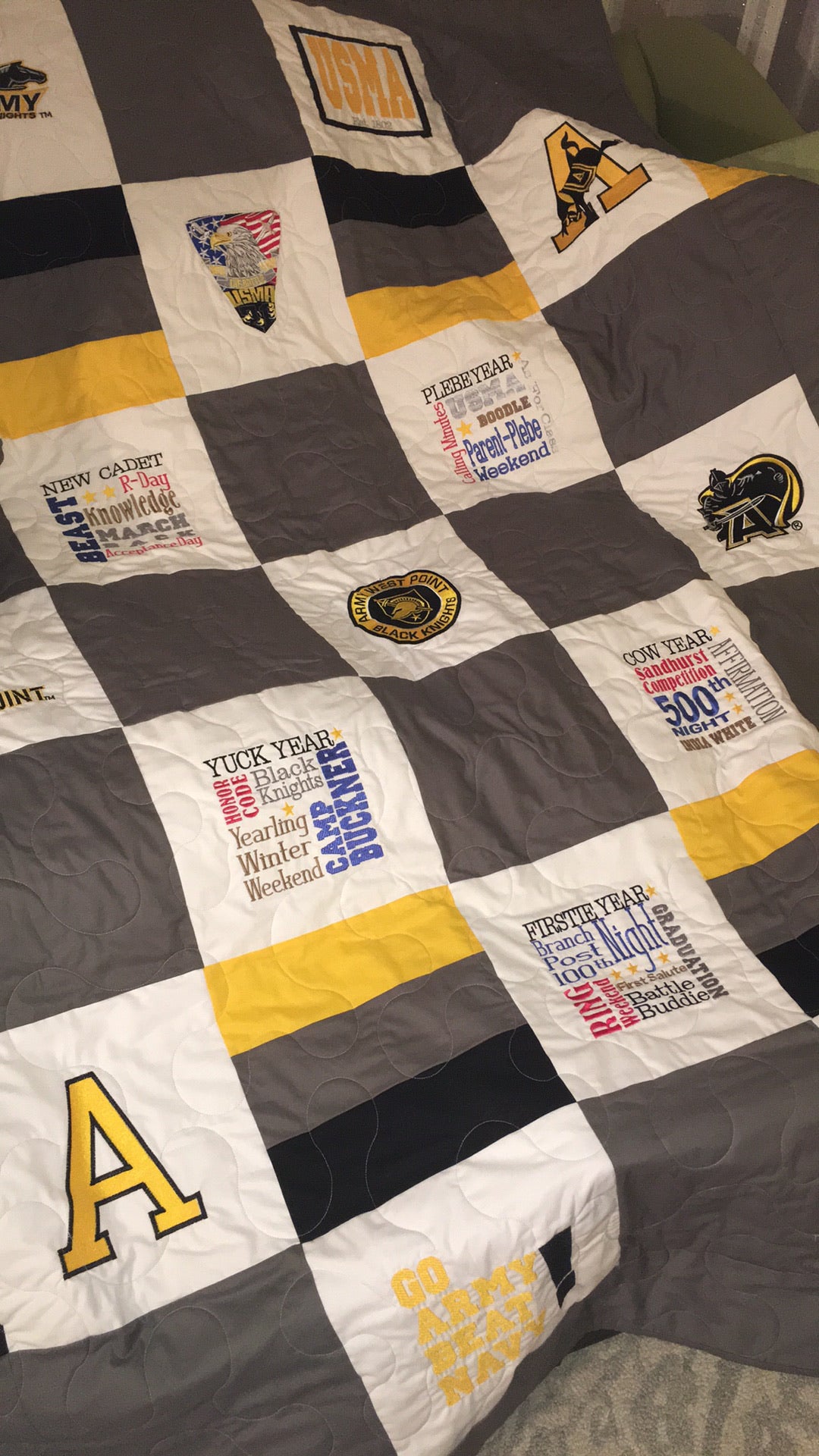 West Point Army A - Quilt Block - For Quilts or Decorator Pillows